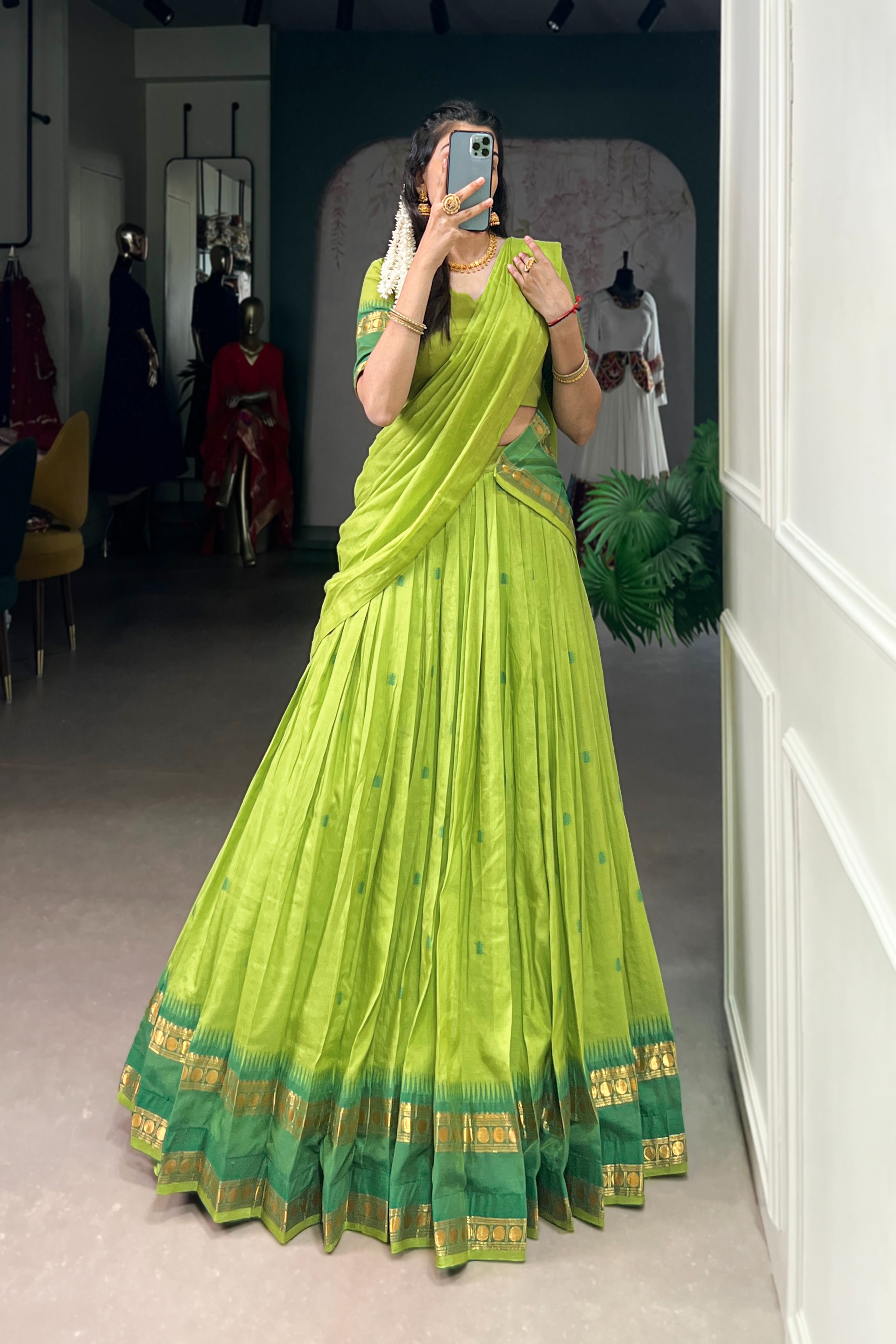 TILTON PURE CHANDERI ZARI WEAVING LEHENGA CHOLI WITH DUPATTA