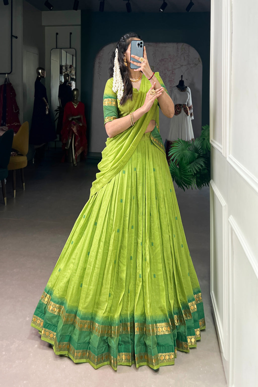 TILTON PURE CHANDERI ZARI WEAVING LEHENGA CHOLI WITH DUPATTA