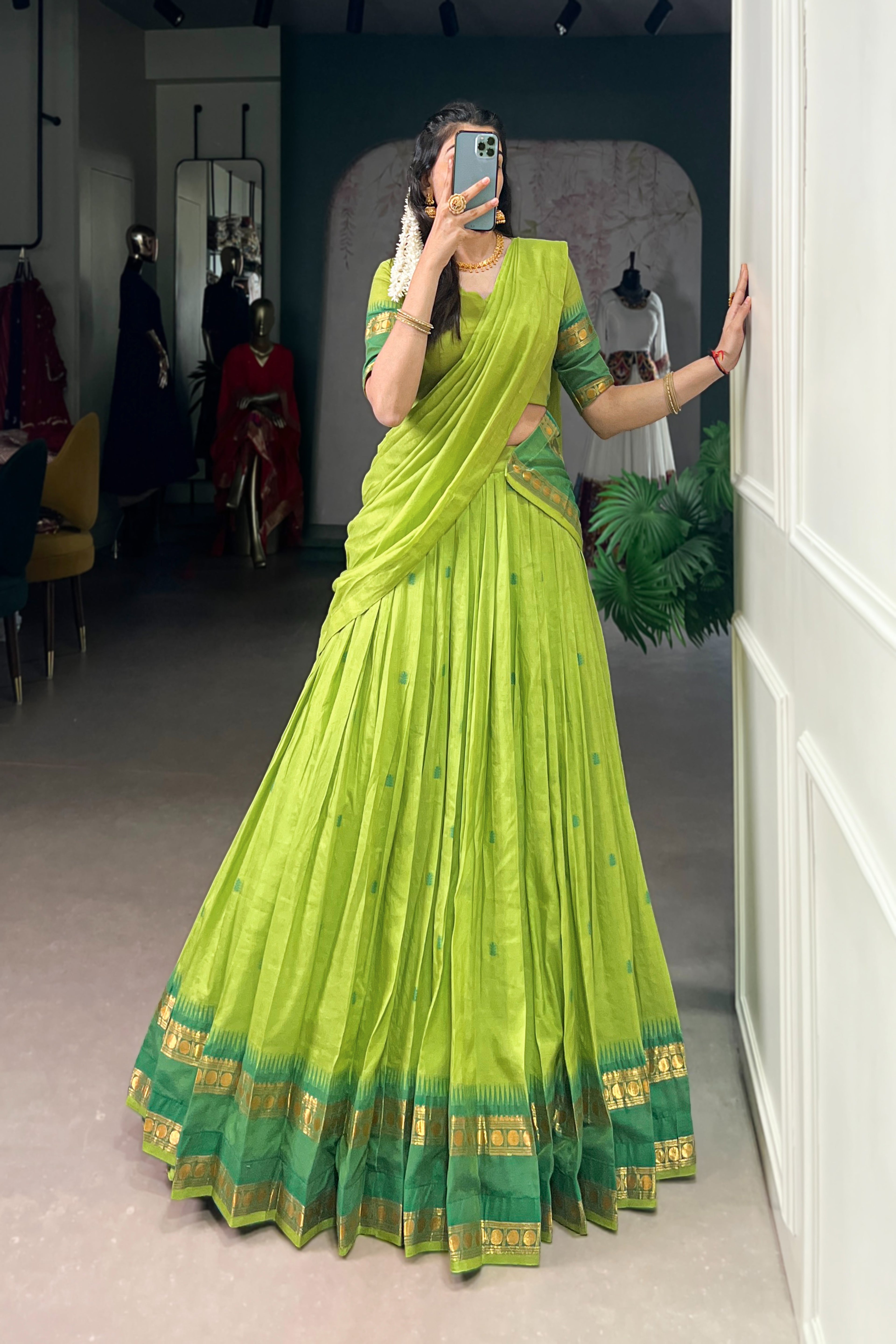 TILTON PURE CHANDERI ZARI WEAVING LEHENGA CHOLI WITH DUPATTA