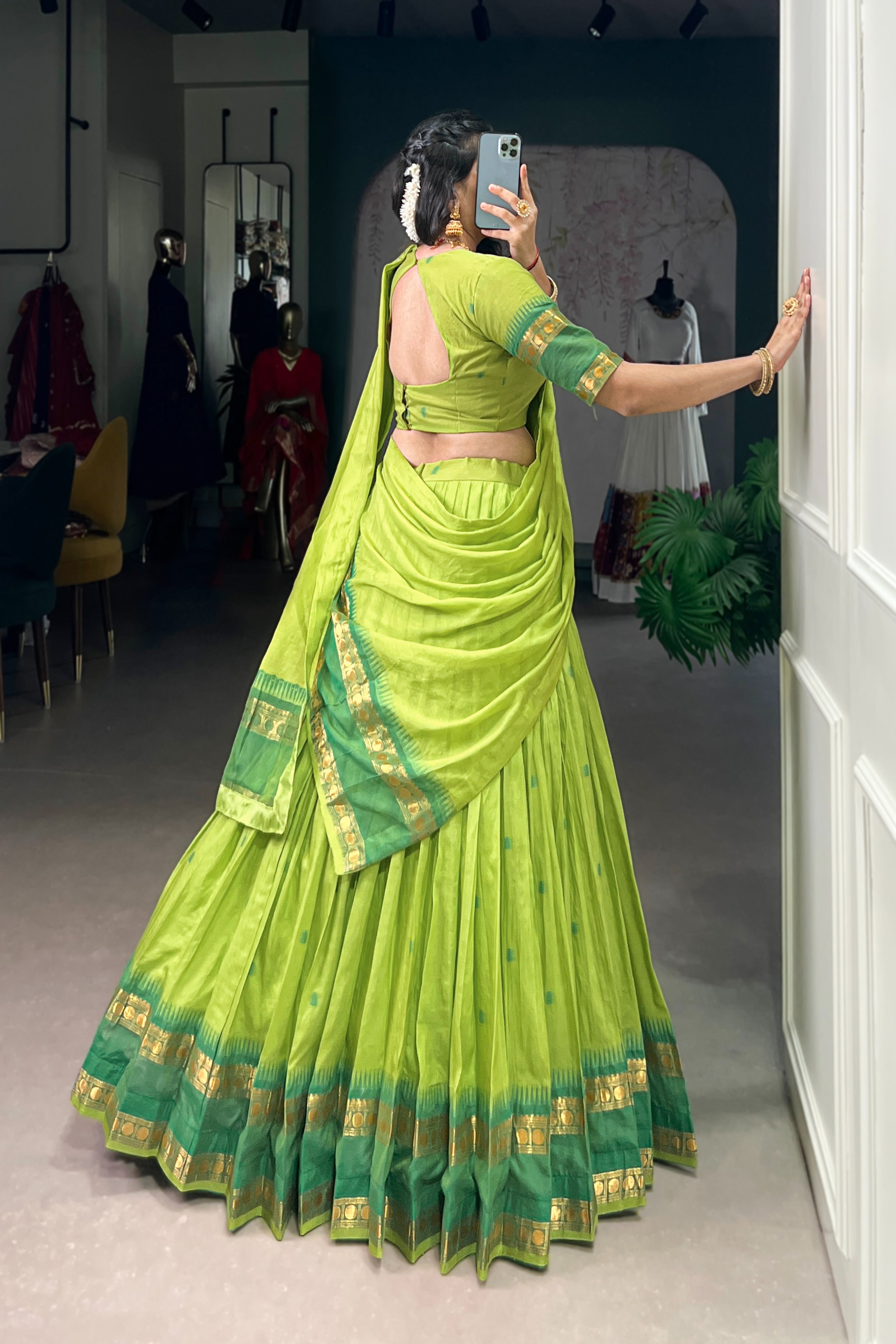 TILTON PURE CHANDERI ZARI WEAVING LEHENGA CHOLI WITH DUPATTA