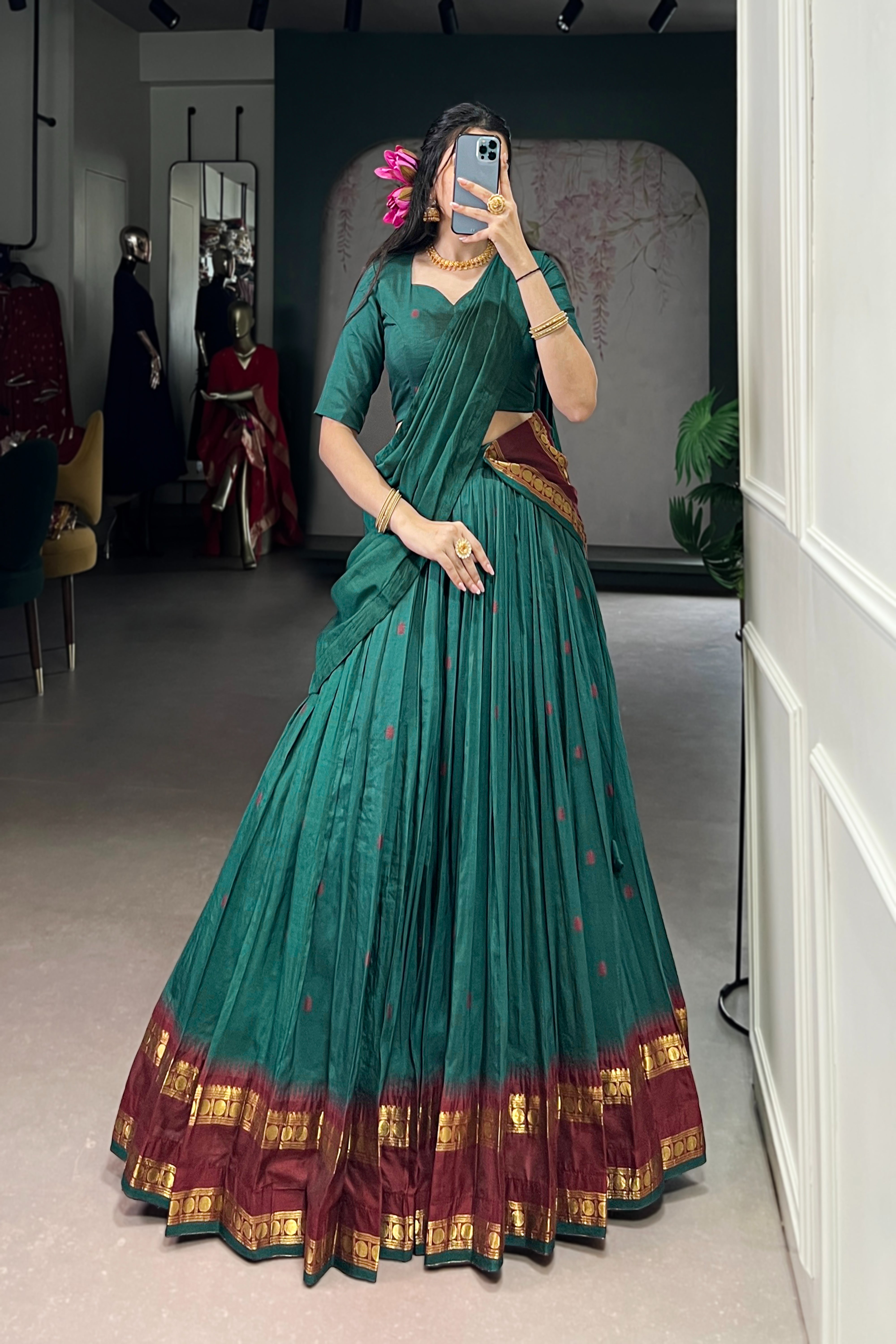 TILTON PURE CHANDERI ZARI WEAVING LEHENGA CHOLI WITH DUPATTA