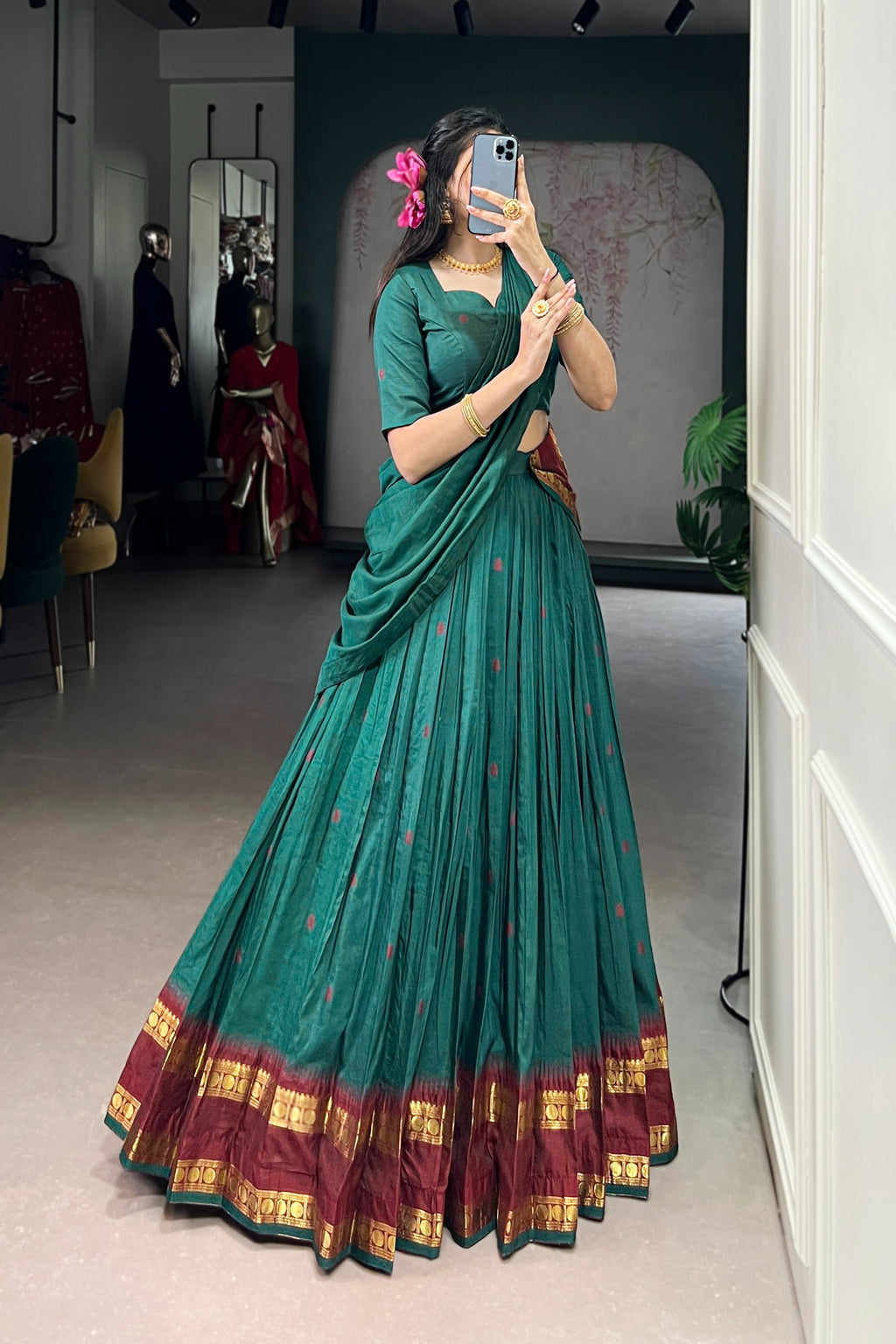 TILTON PURE CHANDERI ZARI WEAVING LEHENGA CHOLI WITH DUPATTA