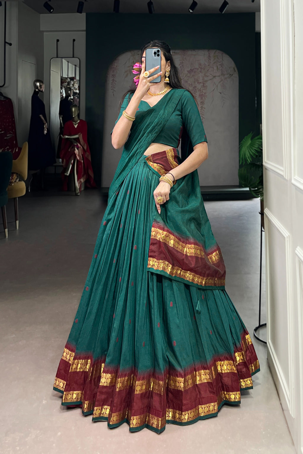 TILTON PURE CHANDERI ZARI WEAVING LEHENGA CHOLI WITH DUPATTA