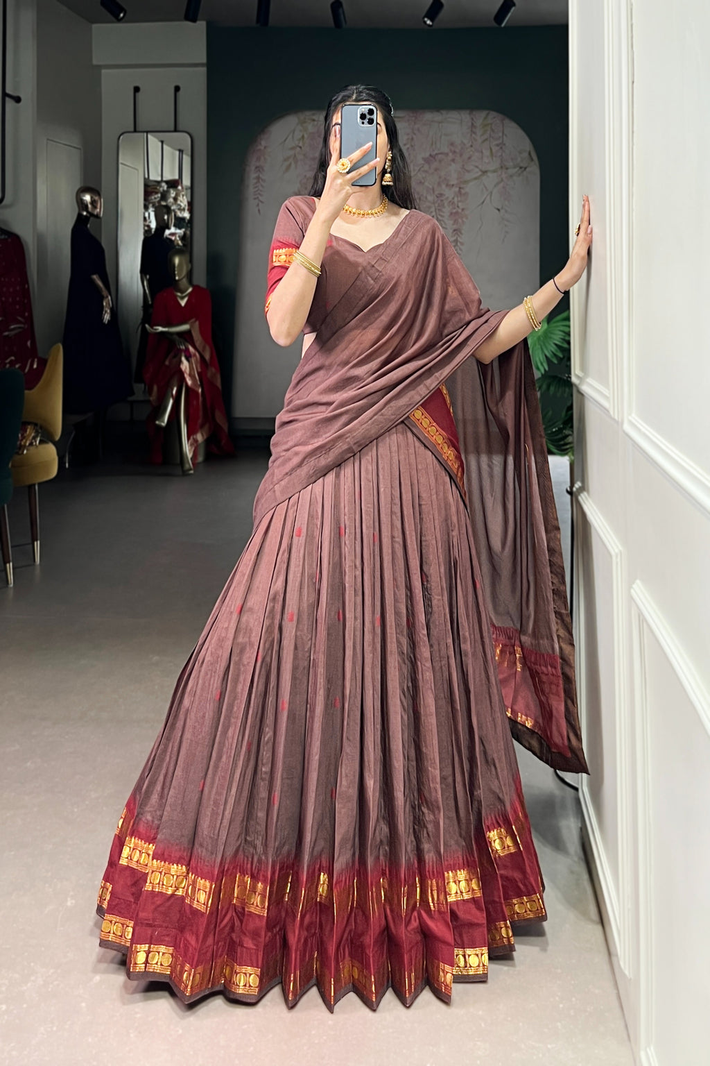 TILTON PURE CHANDERI ZARI WEAVING LEHENGA CHOLI WITH DUPATTA