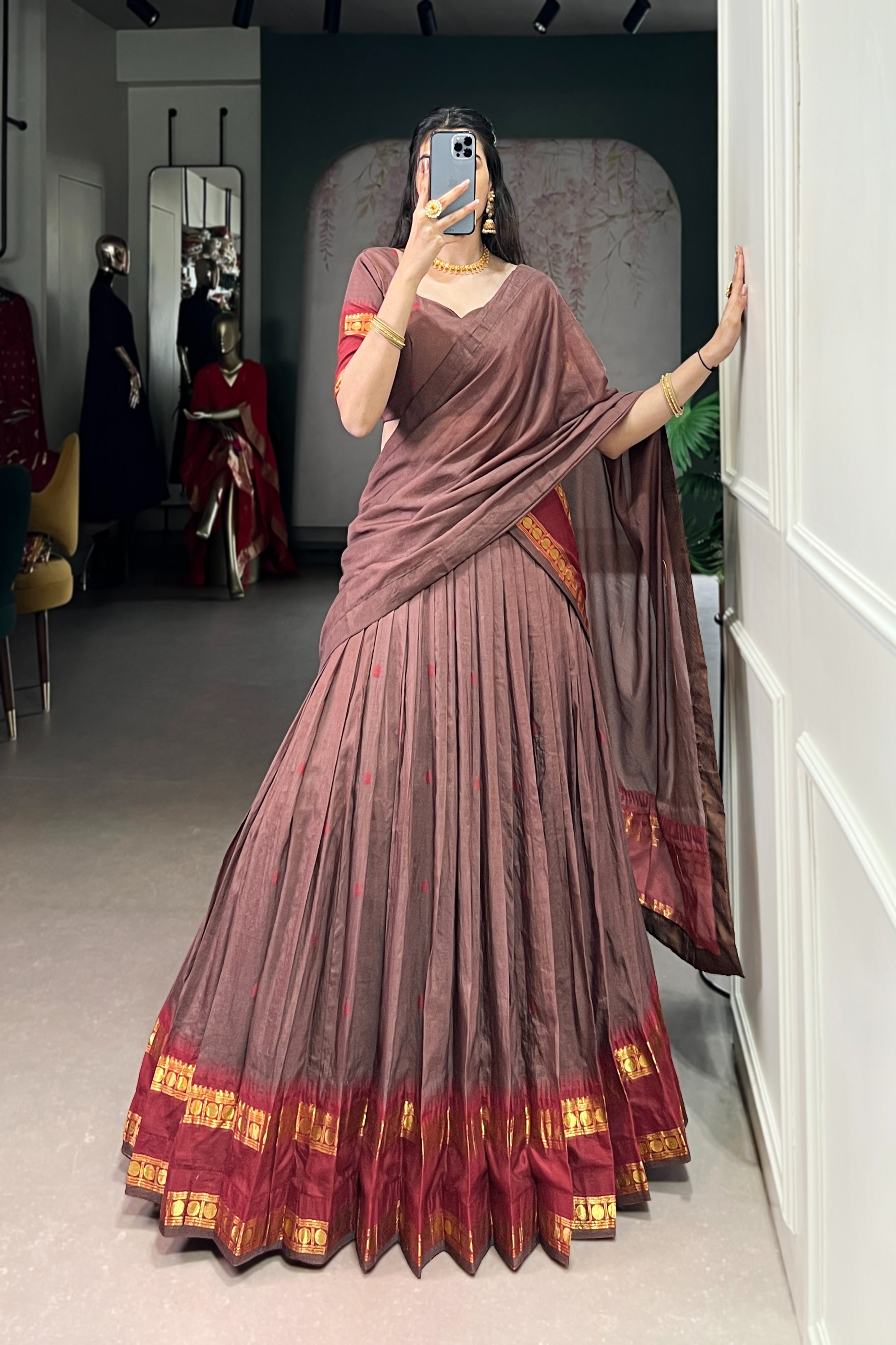 TILTON PURE CHANDERI ZARI WEAVING LEHENGA CHOLI WITH DUPATTA