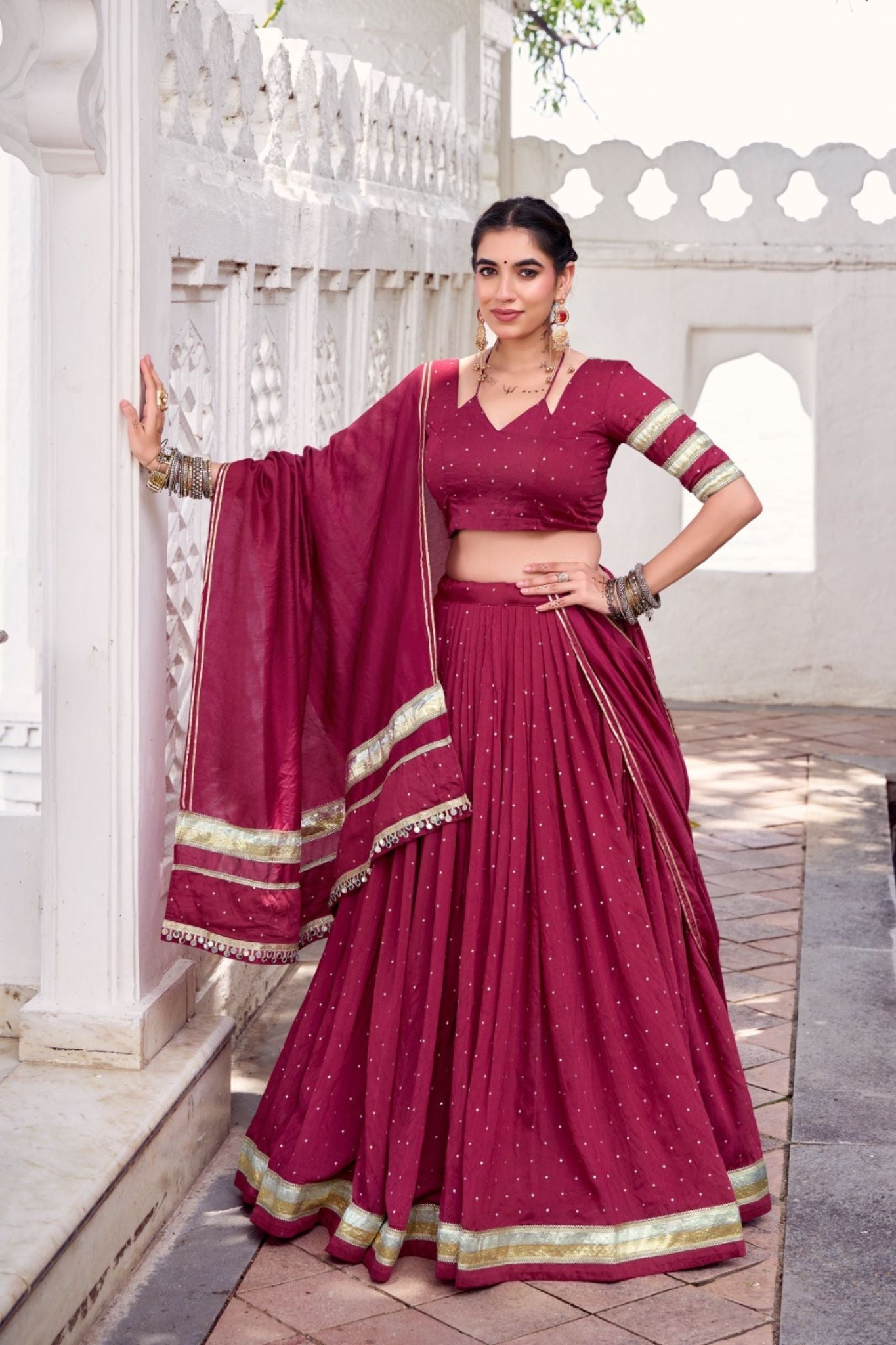 Pure Chanderi Zari Weaving Lehenga Choli Set For Festive And Wedding Special