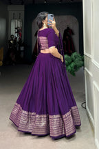 Pure Chanderi Plain With Zari Weaving Work Lehenga Choli