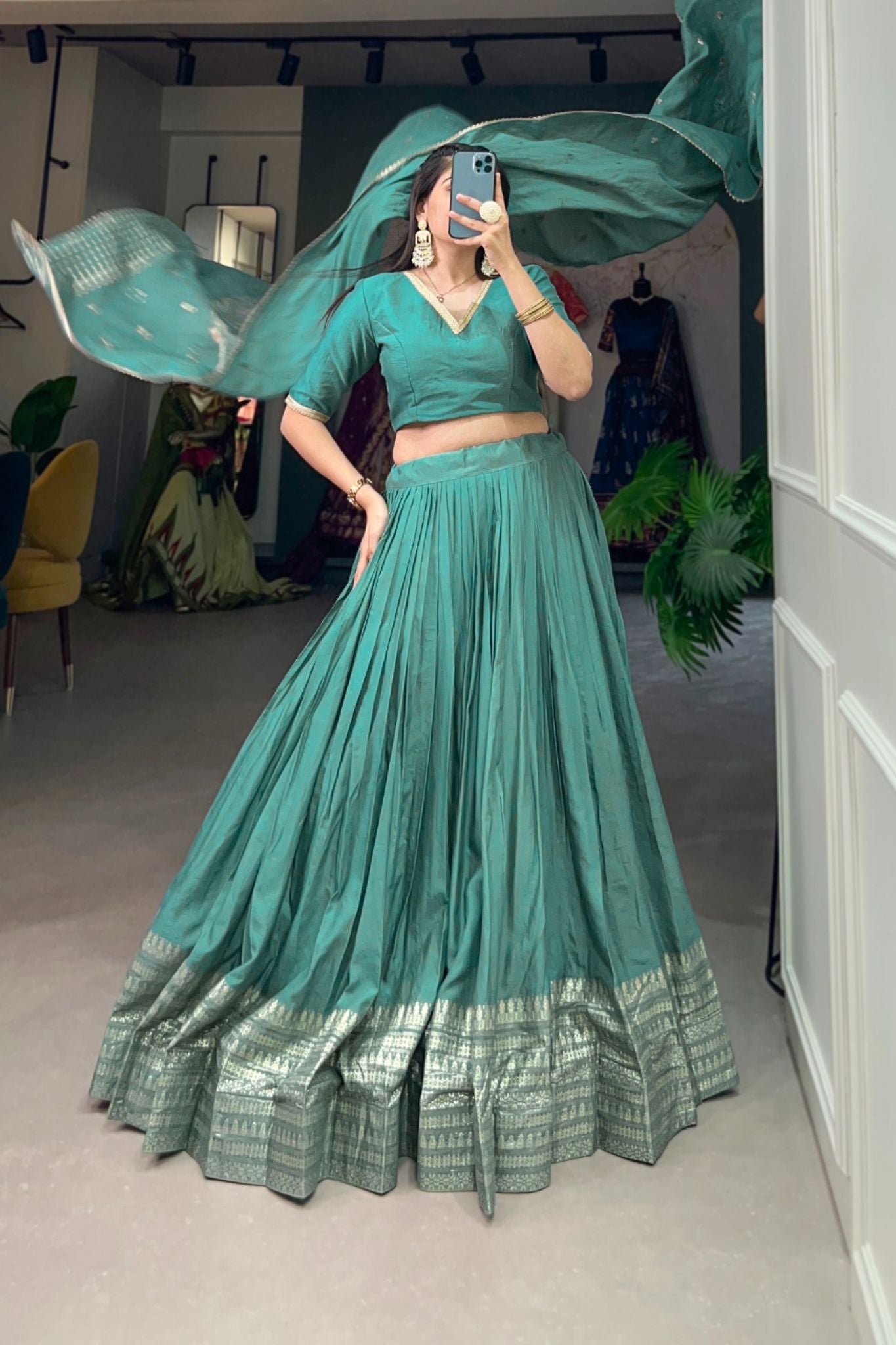 Pure Chanderi Plain With Zari Weaving Work Lehenga Choli