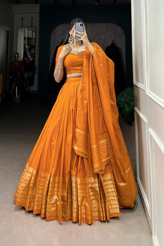 Pure Chanderi Plain With Zari Weaving Work Lehenga Choli