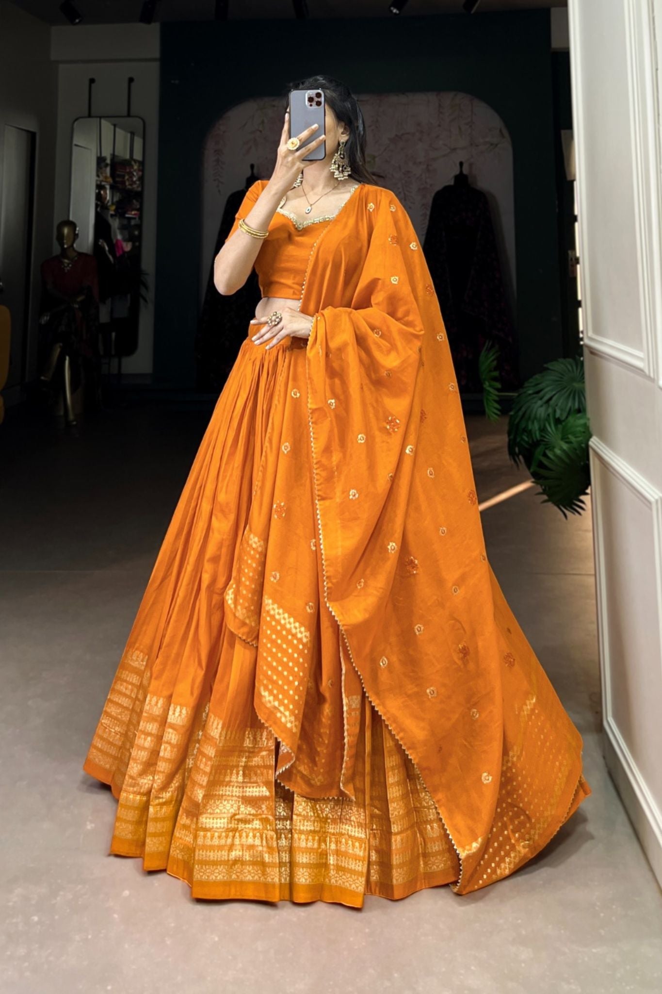 Pure Chanderi Plain With Zari Weaving Work Lehenga Choli