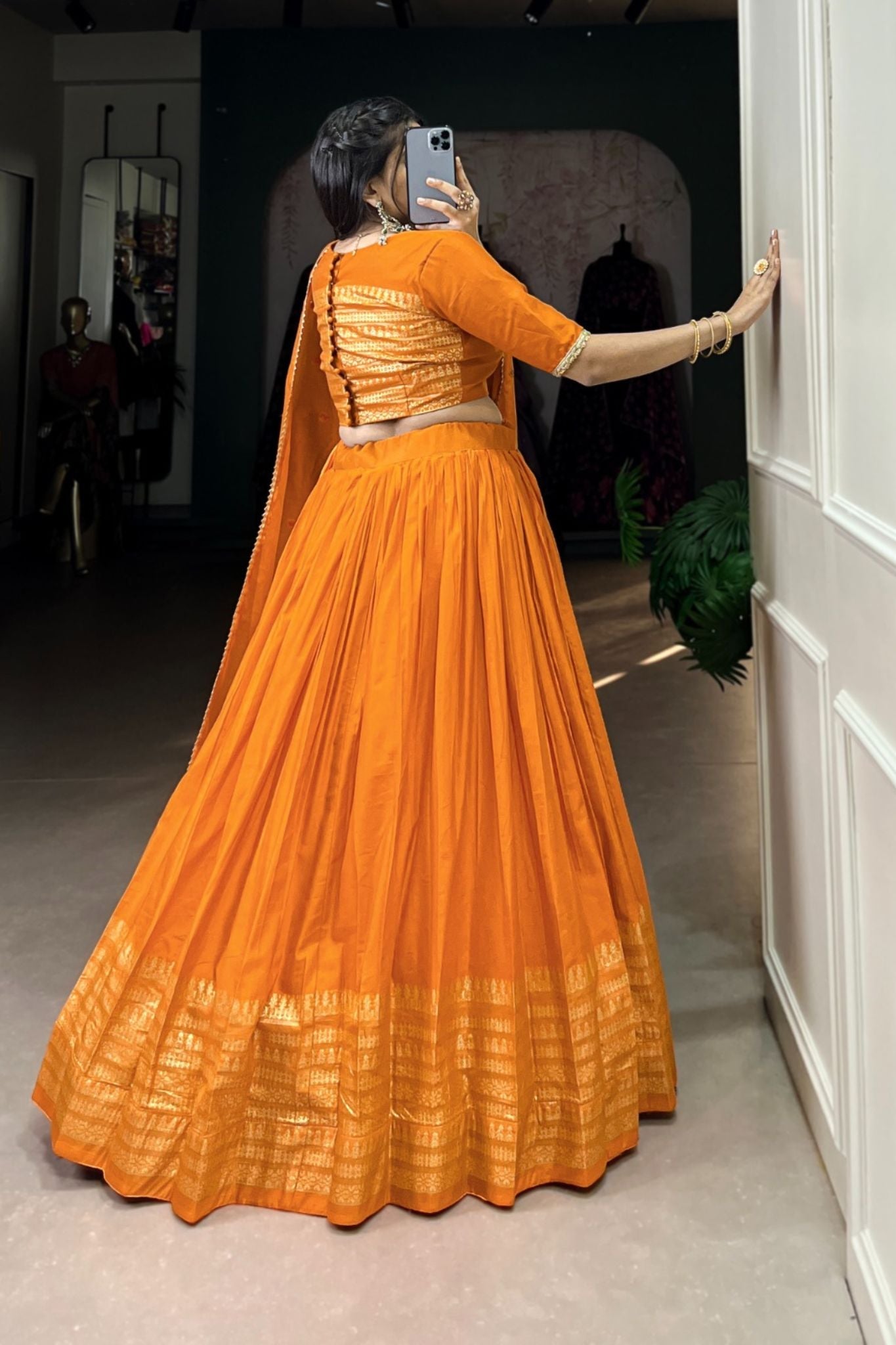 Pure Chanderi Plain With Zari Weaving Work Lehenga Choli