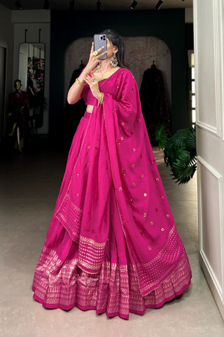 Pure Chanderi Plain With Zari Weaving Work Lehenga Choli