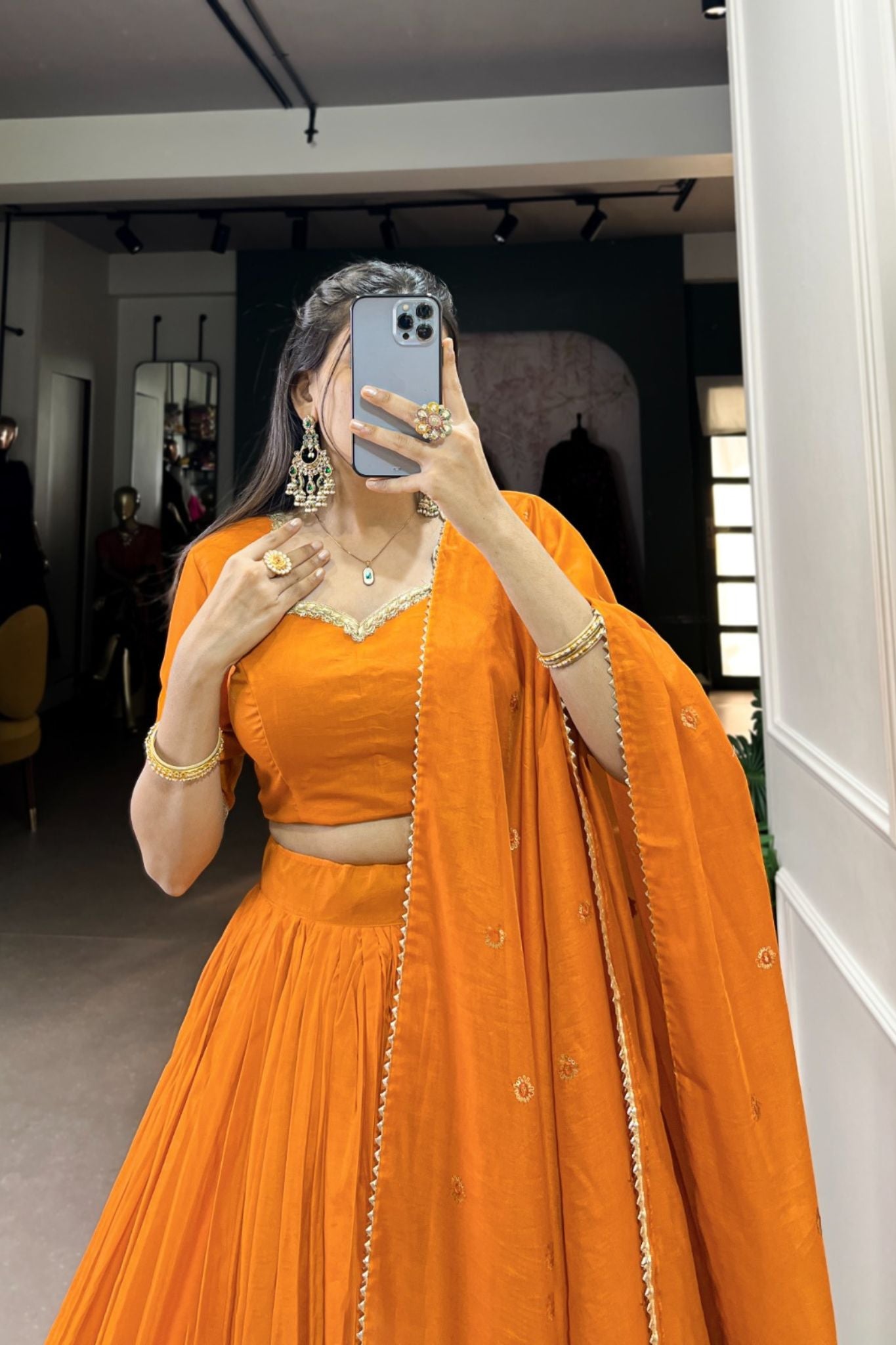 Pure Chanderi Plain With Zari Weaving Work Lehenga Choli