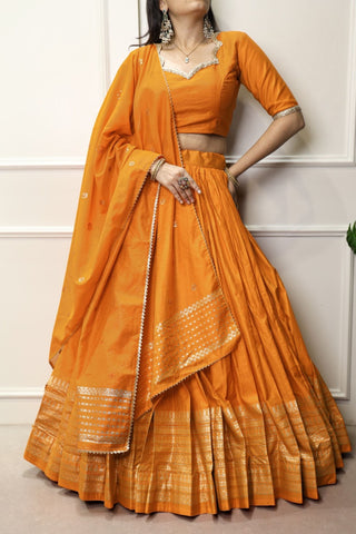 Pure Chanderi Plain With Zari Weaving Work Lehenga Choli