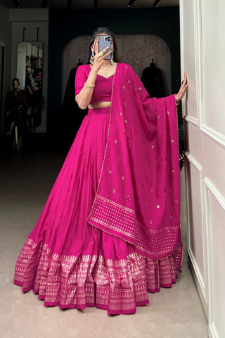 Pure Chanderi Plain With Zari Weaving Work Lehenga Choli