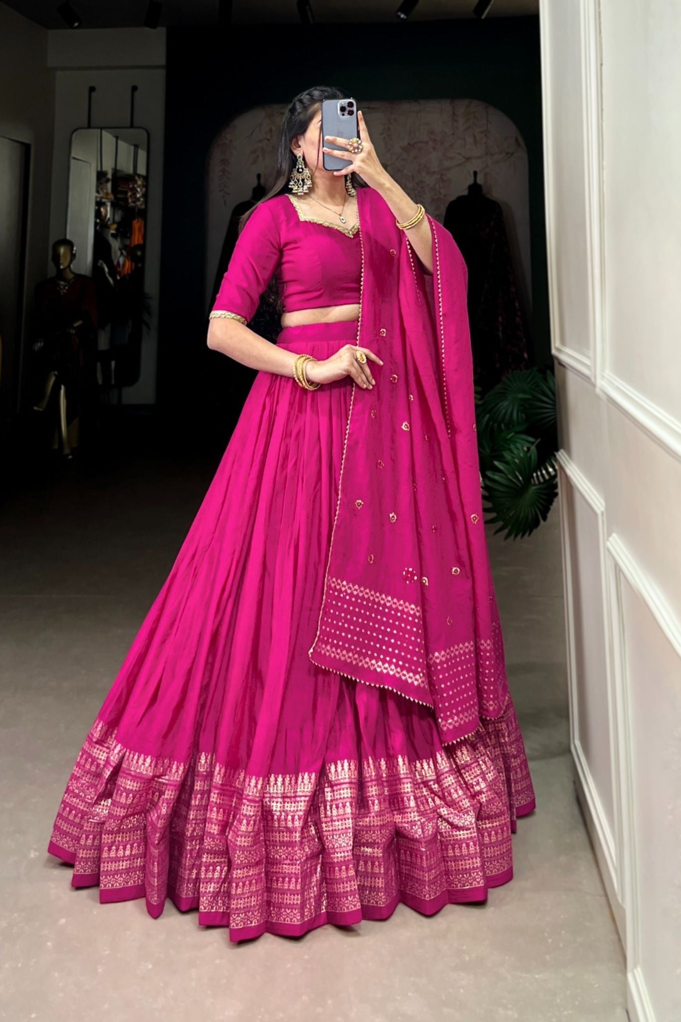 Pure Chanderi Plain With Zari Weaving Work Lehenga Choli