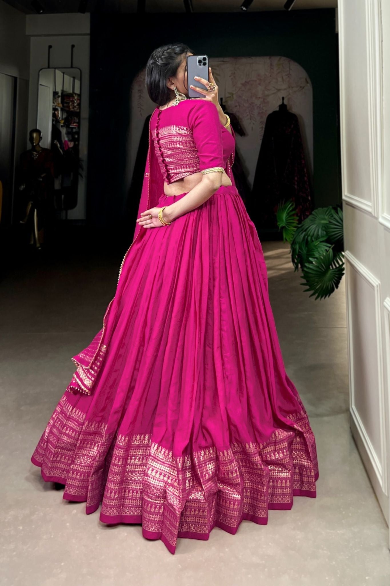 Pure Chanderi Plain With Zari Weaving Work Lehenga Choli