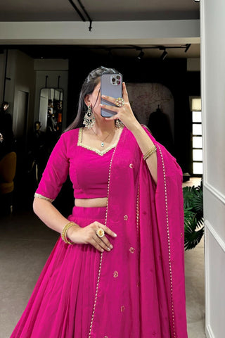 Pure Chanderi Plain With Zari Weaving Work Lehenga Choli