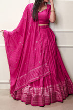 Pure Chanderi Plain With Zari Weaving Work Lehenga Choli