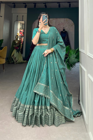 Pure Chanderi Plain With Zari Weaving Work Lehenga Choli
