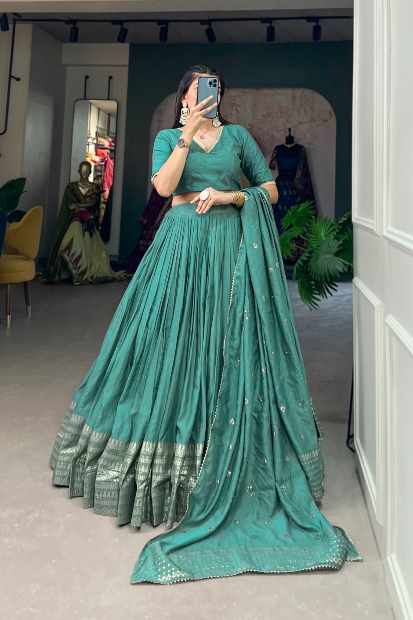 Pure Chanderi Plain With Zari Weaving Work Lehenga Choli