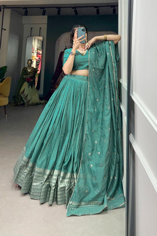 Pure Chanderi Plain With Zari Weaving Work Lehenga Choli