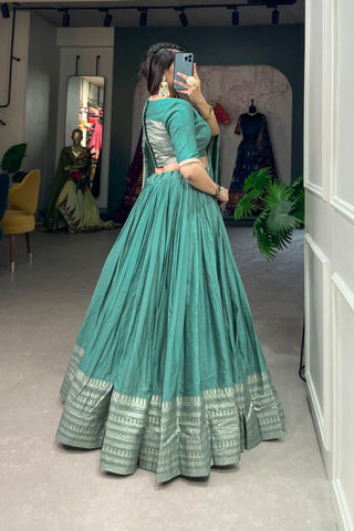 Pure Chanderi Plain With Zari Weaving Work Lehenga Choli