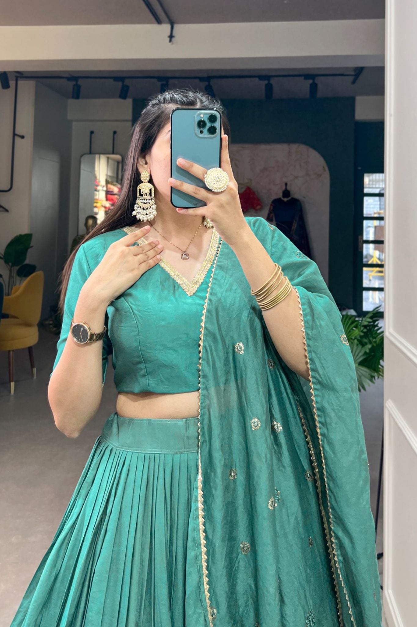 Pure Chanderi Plain With Zari Weaving Work Lehenga Choli