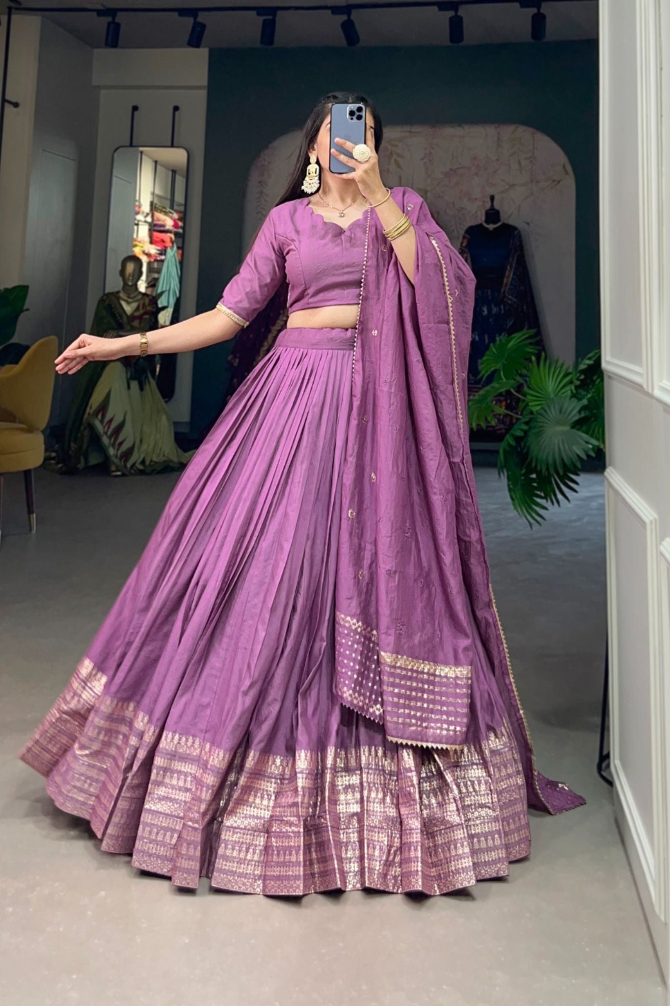 Pure Chanderi Plain With Zari Weaving Work Lehenga Choli