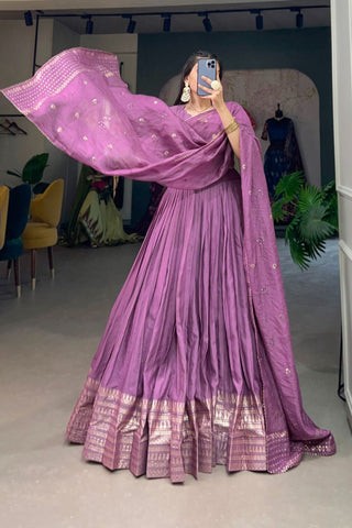 Pure Chanderi Plain With Zari Weaving Work Lehenga Choli