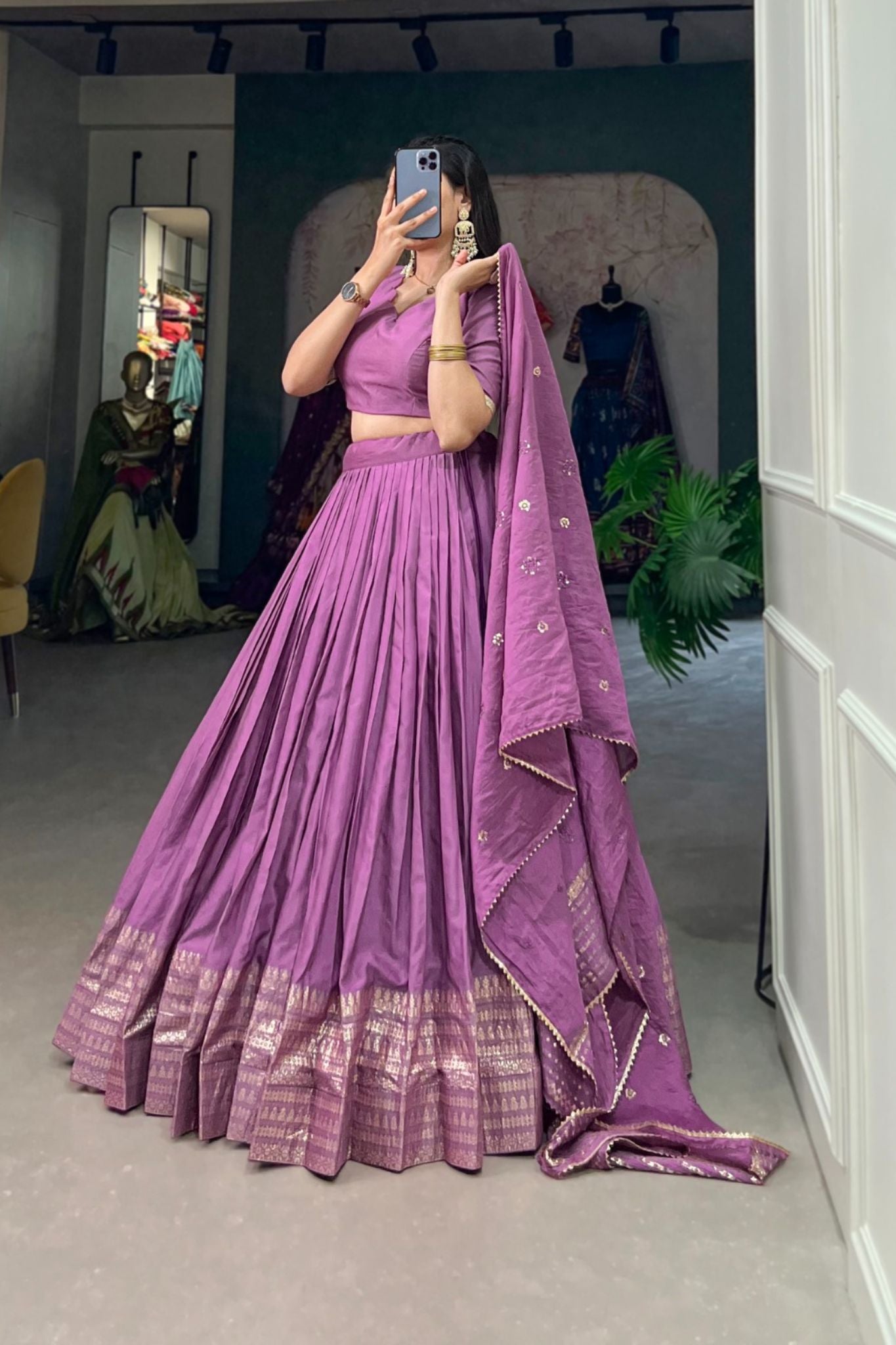 Pure Chanderi Plain With Zari Weaving Work Lehenga Choli