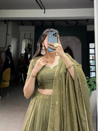 Pure Chanderi Plain With Zari Weaving Work Lehenga Choli

