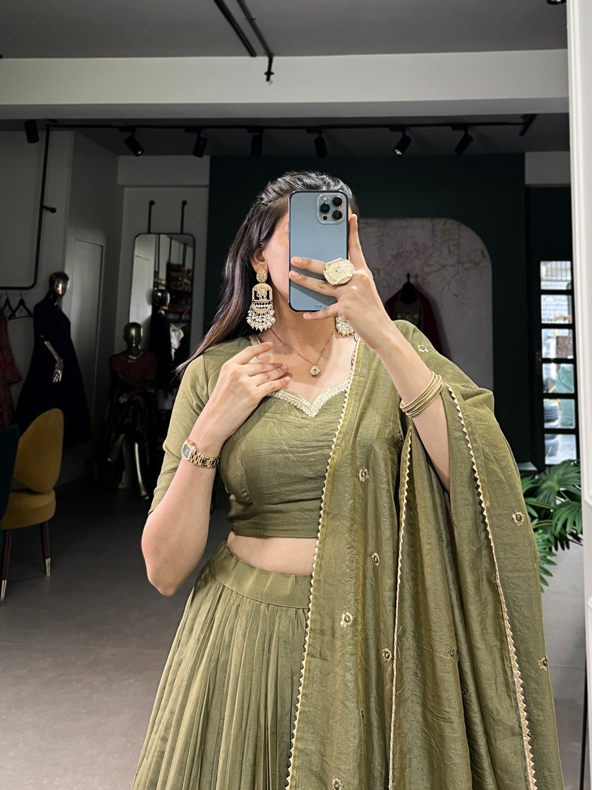 Pure Chanderi Plain With Zari Weaving Work Lehenga Choli
