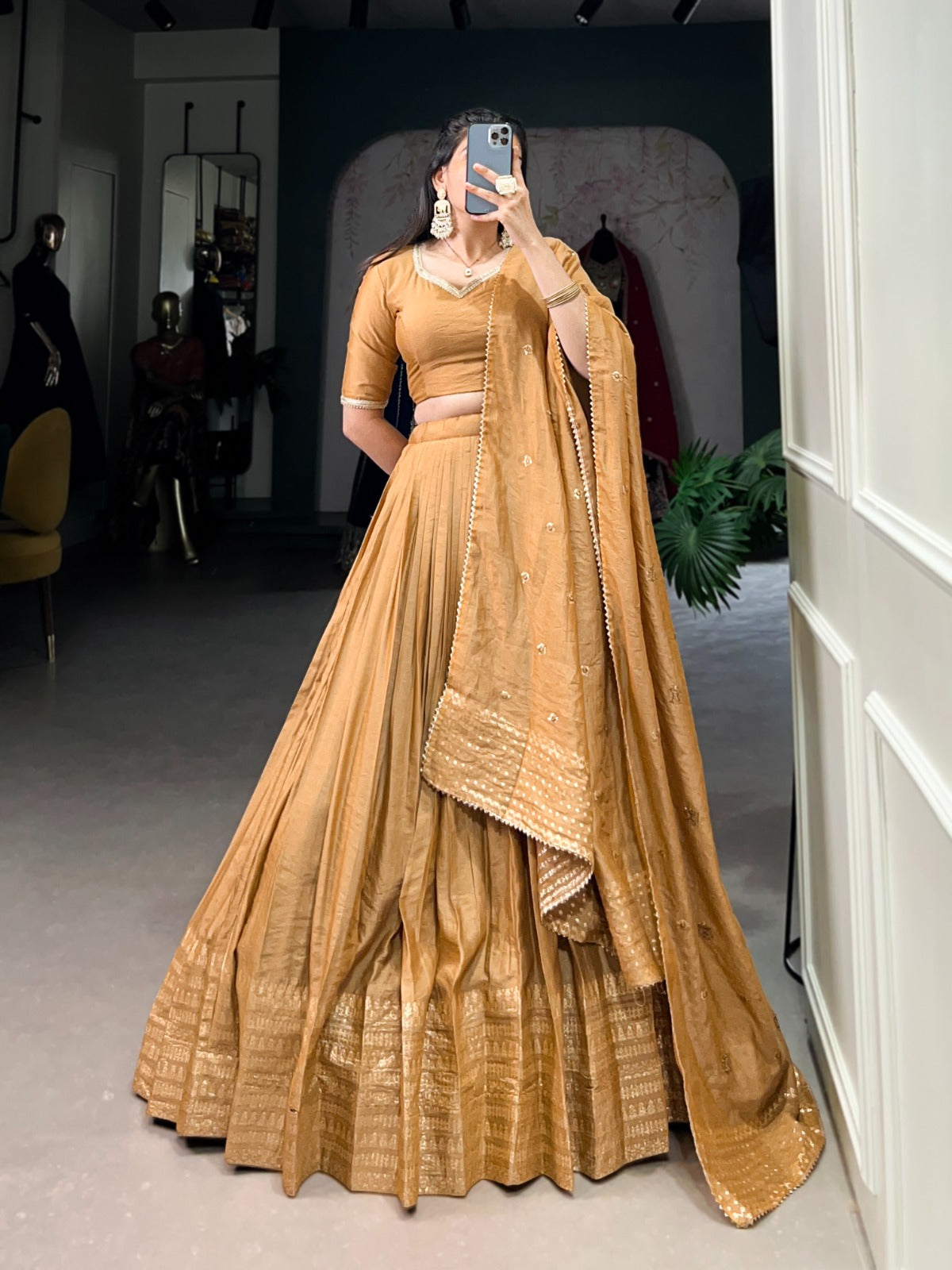 Pure Chanderi Plain With Zari Weaving Work Lehenga Choli
