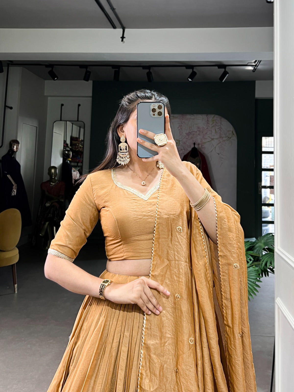 Pure Chanderi Plain With Zari Weaving Work Lehenga Choli
