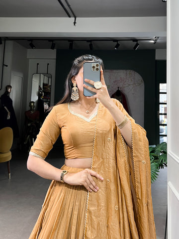 Pure Chanderi Plain With Zari Weaving Work Lehenga Choli
