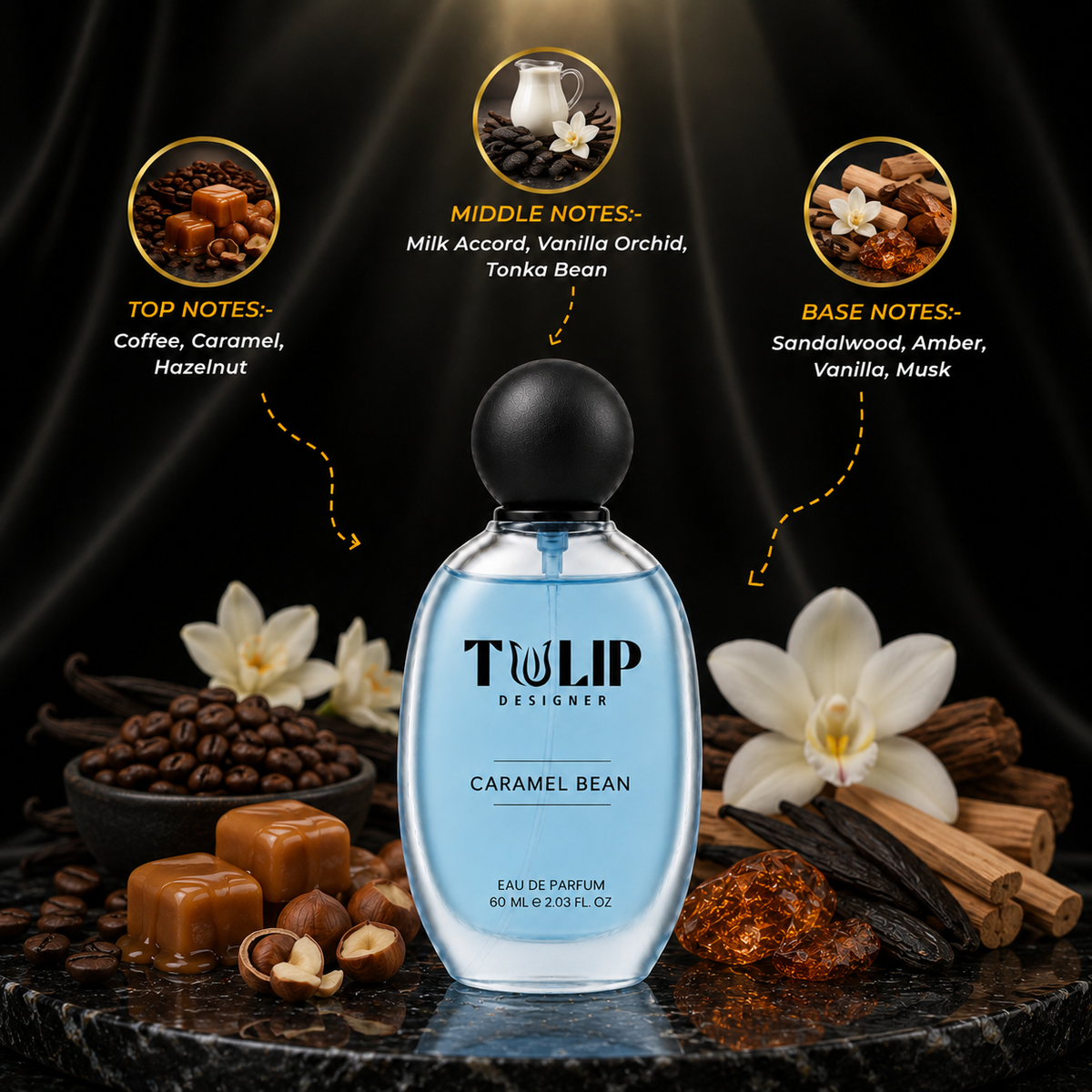 Caramel Bean Gourmand Perfume for Women & Men | Coffee Caramel Fragrance | Tulip Designer