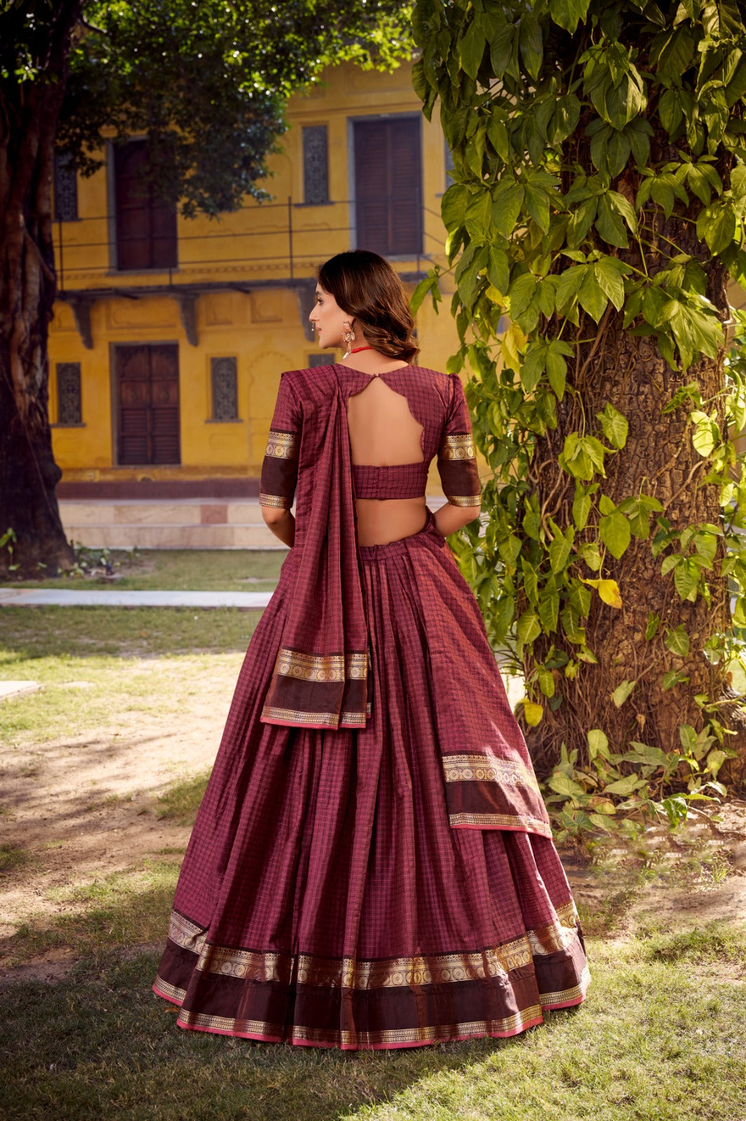 Elegant Chettinad Cotton With Zari Detailing Lehenga Set with Dupatta