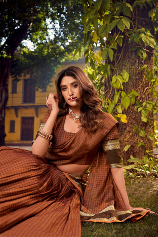 Elegant Chettinad Cotton With Zari Detailing Lehenga Set with Dupatta