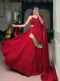 Red Chiffon Bandhej Zari Mirror Lehenga Set | Tulip Designer
