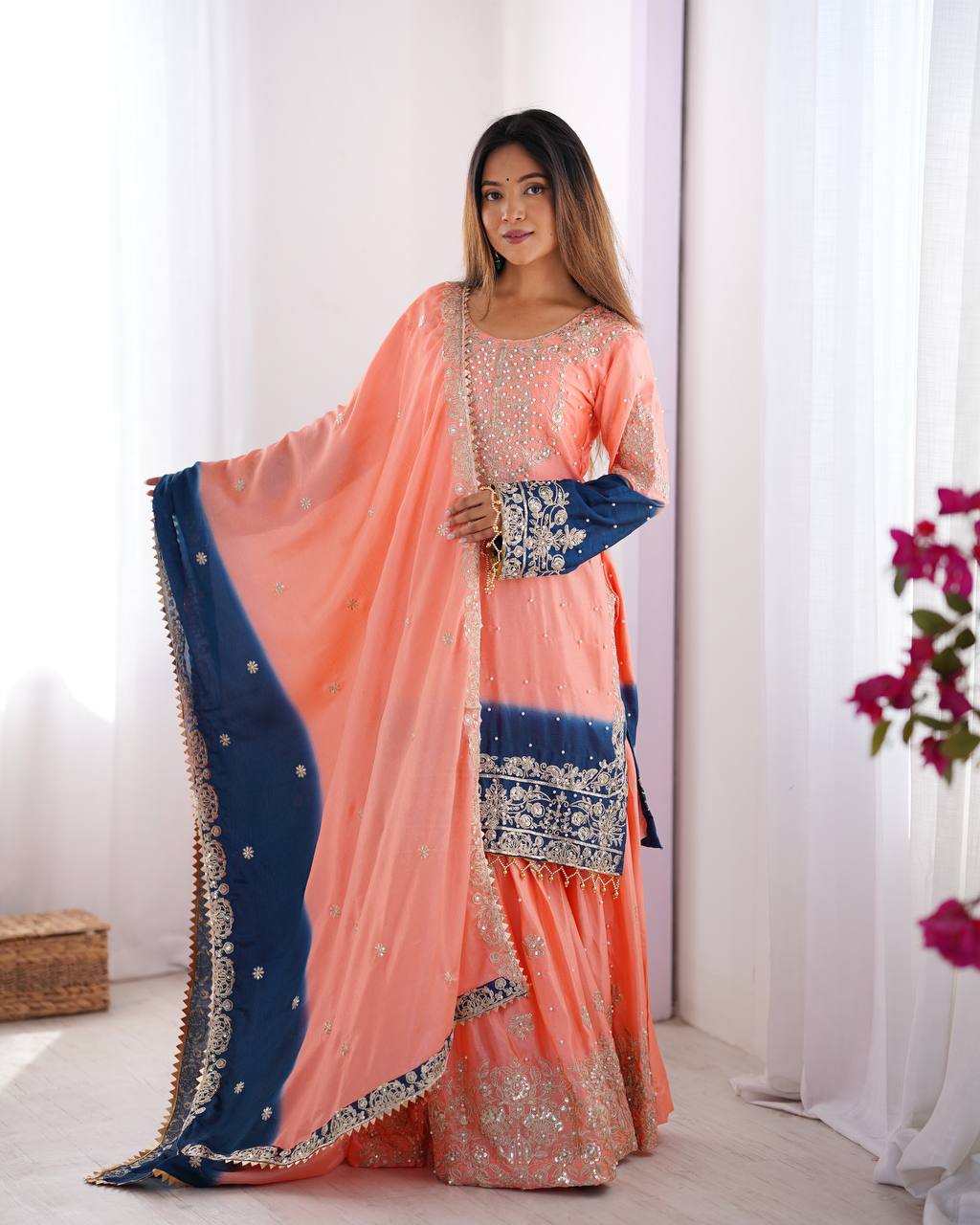 Chinnon Silk Embroidered Fancy Suit Set with Dori & Moti Work
