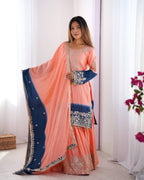 Chinnon Silk Embroidered Fancy Suit Set with Dori & Moti Work
