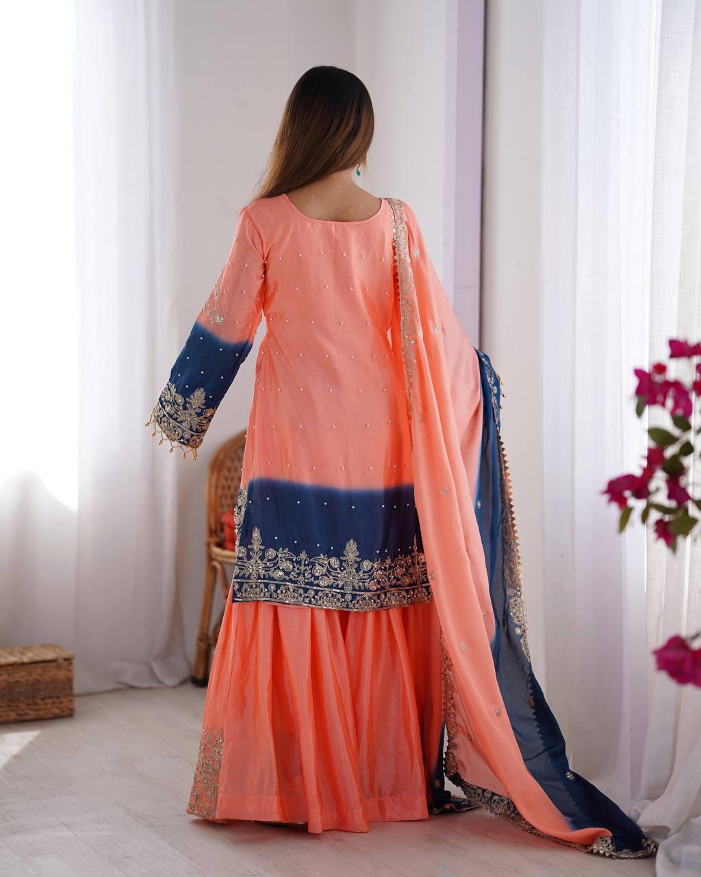 Chinnon Silk Embroidered Fancy Suit Set with Dori & Moti Work