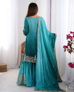 Luxury Chinnon Silk Suit Set with Dori & Moti Embroidery
