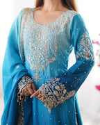 Premium Chinnon Silk with Coding Dori with Sequence with Rivet Moti Work Fancy Suit Set