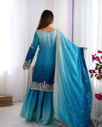 Premium Chinnon Silk with Coding Dori with Sequence with Rivet Moti Work Fancy Suit Set