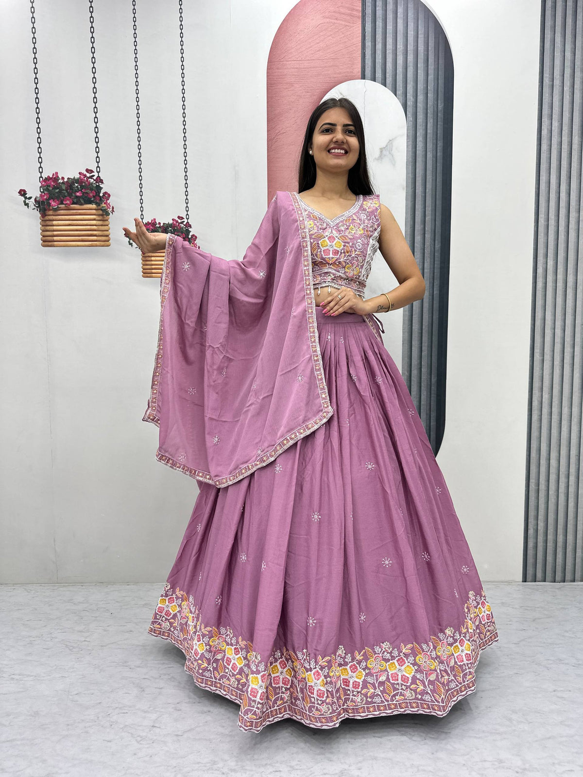 Wedding Chinnon Thread Lehenga Choli Set | Tulip Designer
