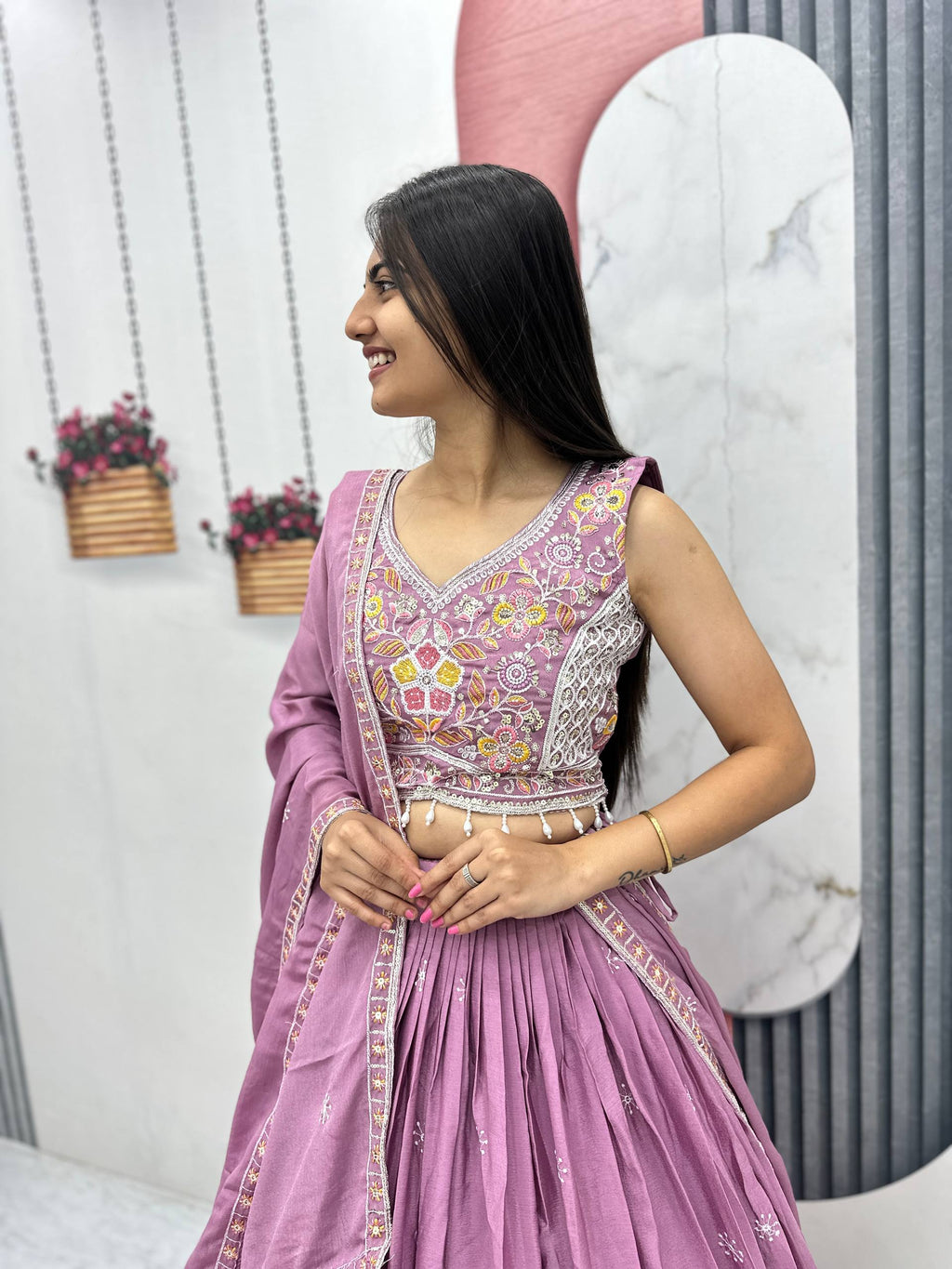 Wedding Chinnon Thread Lehenga Choli Set | Tulip Designer
