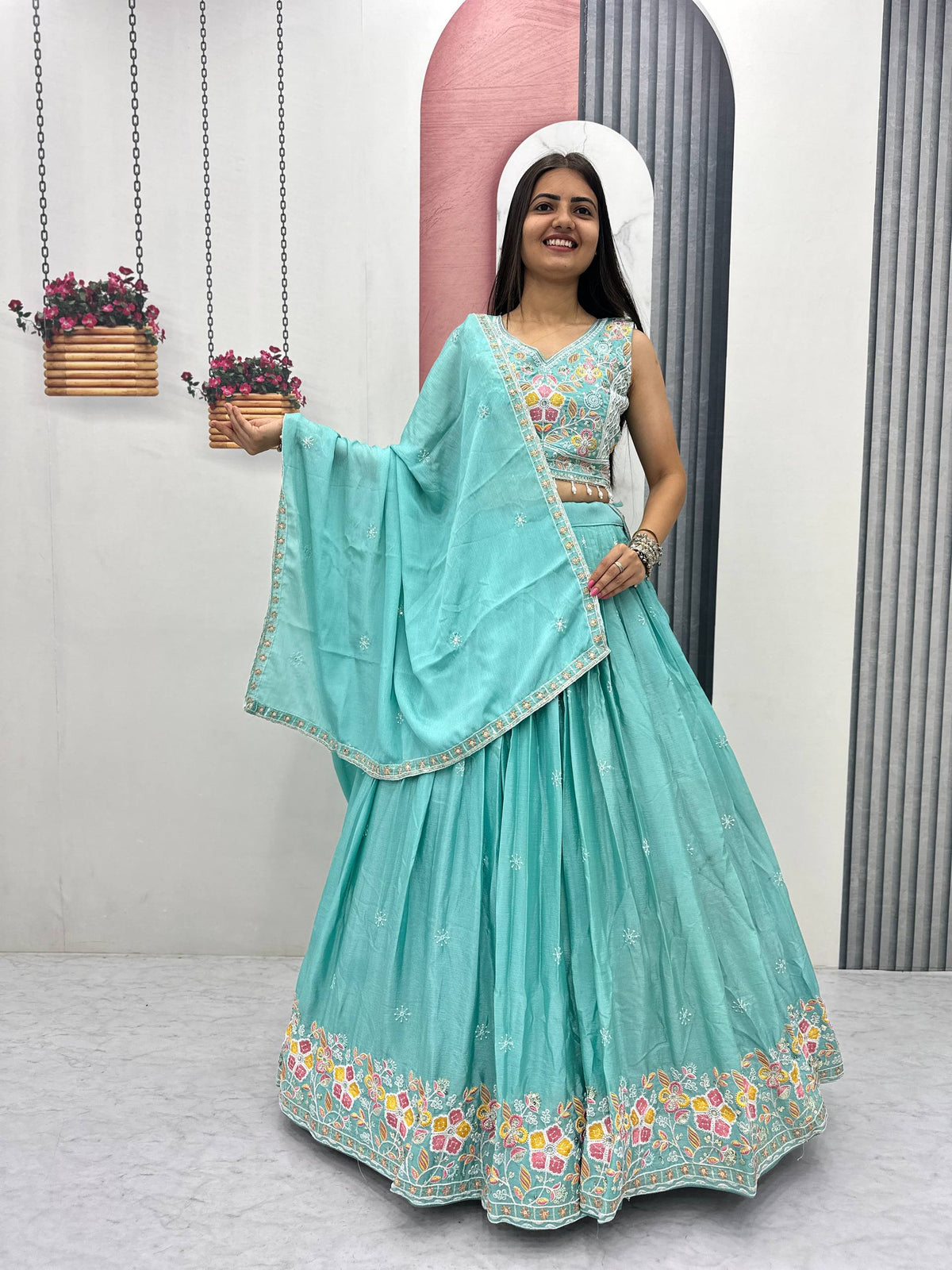 Wedding Chinnon Thread Lehenga Choli Set | Tulip Designer
