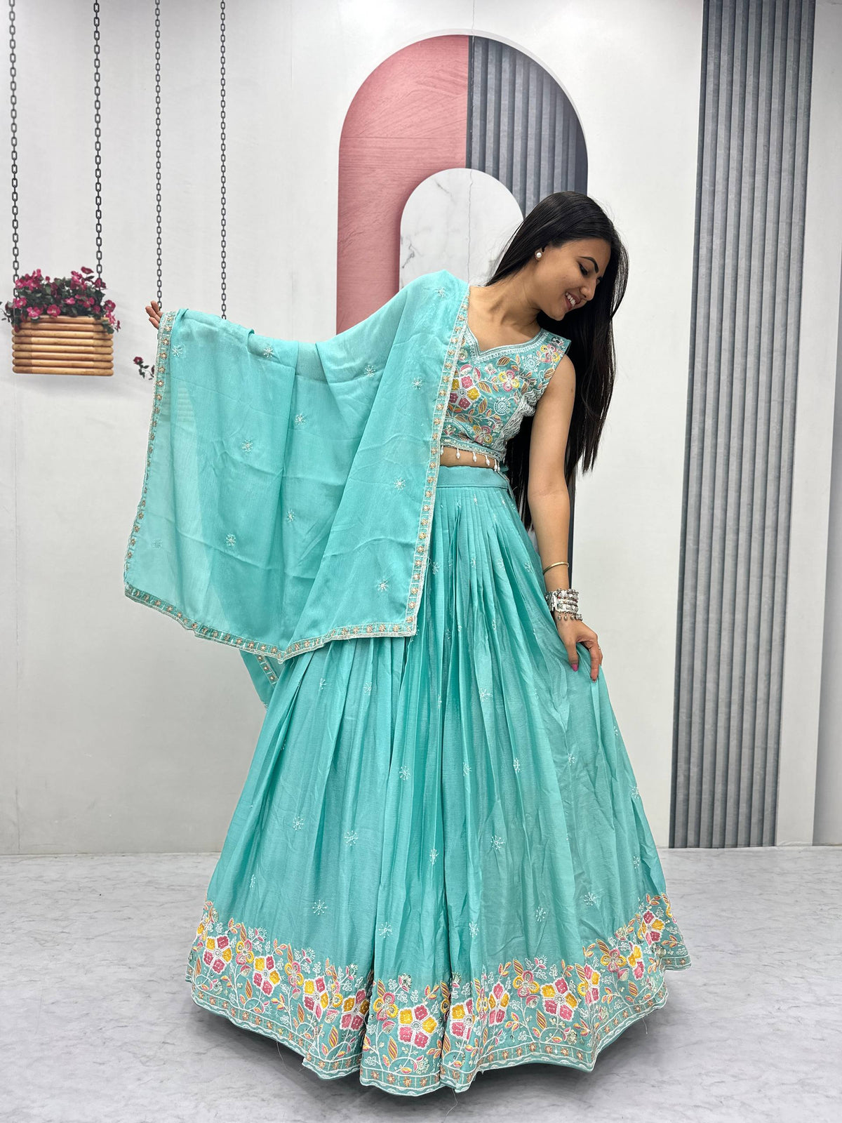 Wedding Chinnon Thread Lehenga Choli Set | Tulip Designer
